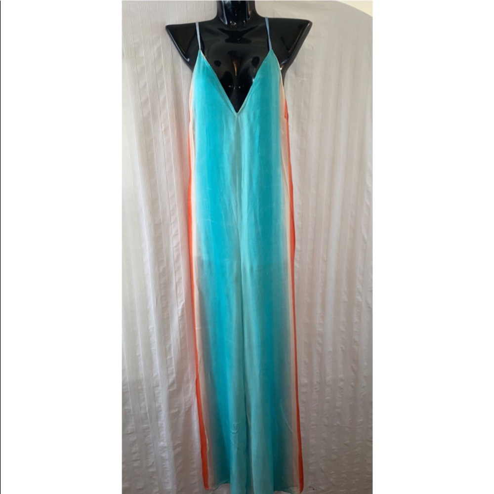 Blue Watercolor Summer Jumpsuit, Size Large